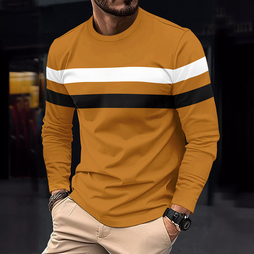 Camiseta casual de manga larga con cuello redondo para hombre