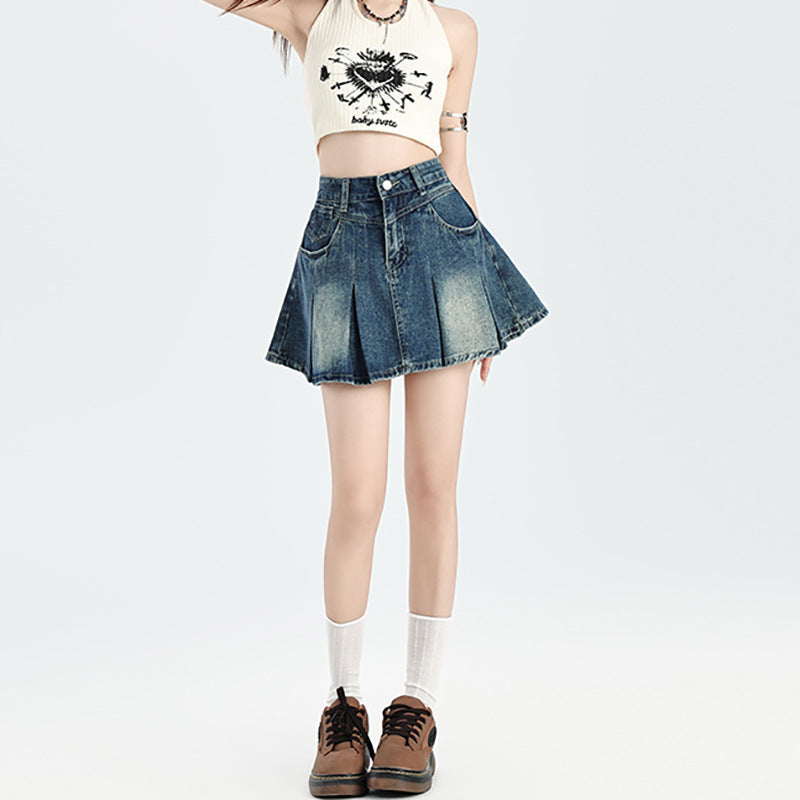All-matching Vintage Denim Skirt Women's High Waist