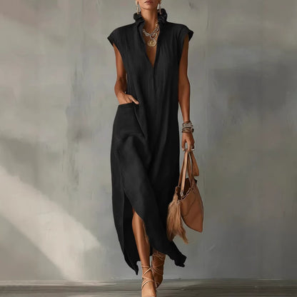 Vestido sin mangas de diseño liso con silueta amplia