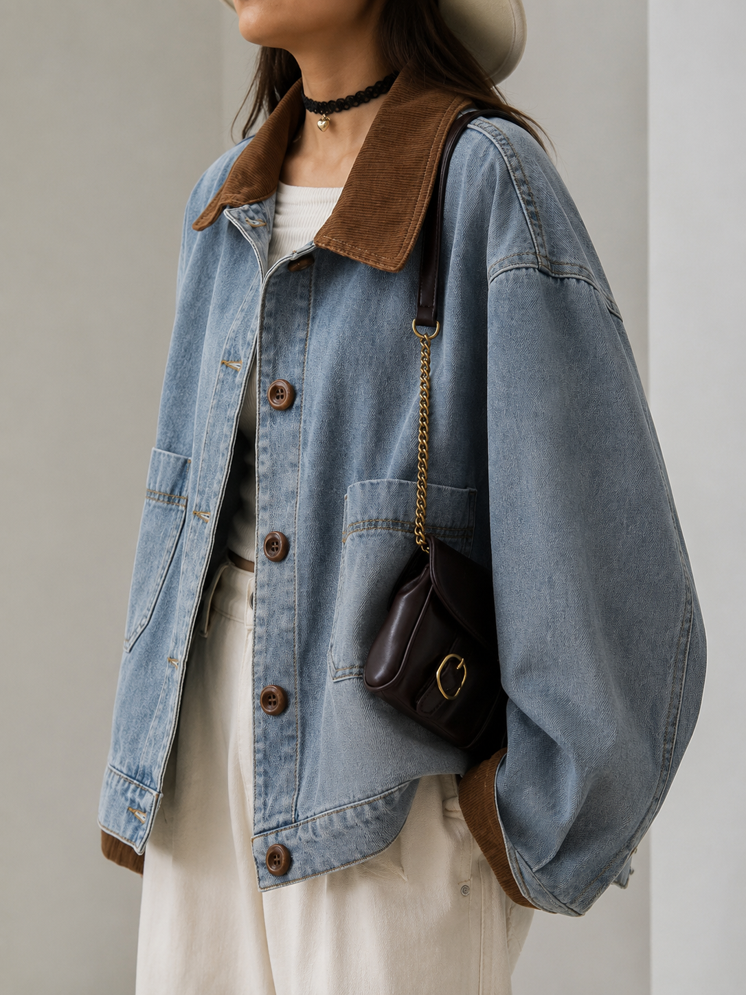 Cazadora denim oversize con bolsillos frontales y acabado lavado