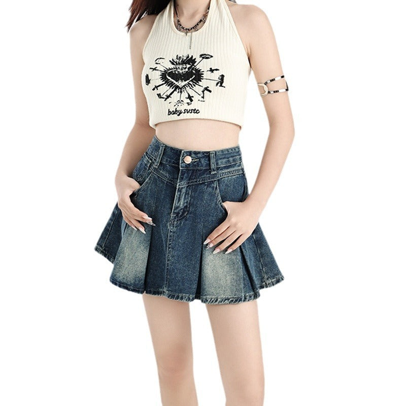All-matching Vintage Denim Skirt Women's High Waist