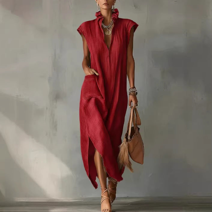 Vestido sin mangas de diseño liso con silueta amplia